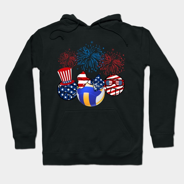 Volleyball American Flag Fireworks Hoodie by Flavie Kertzmann